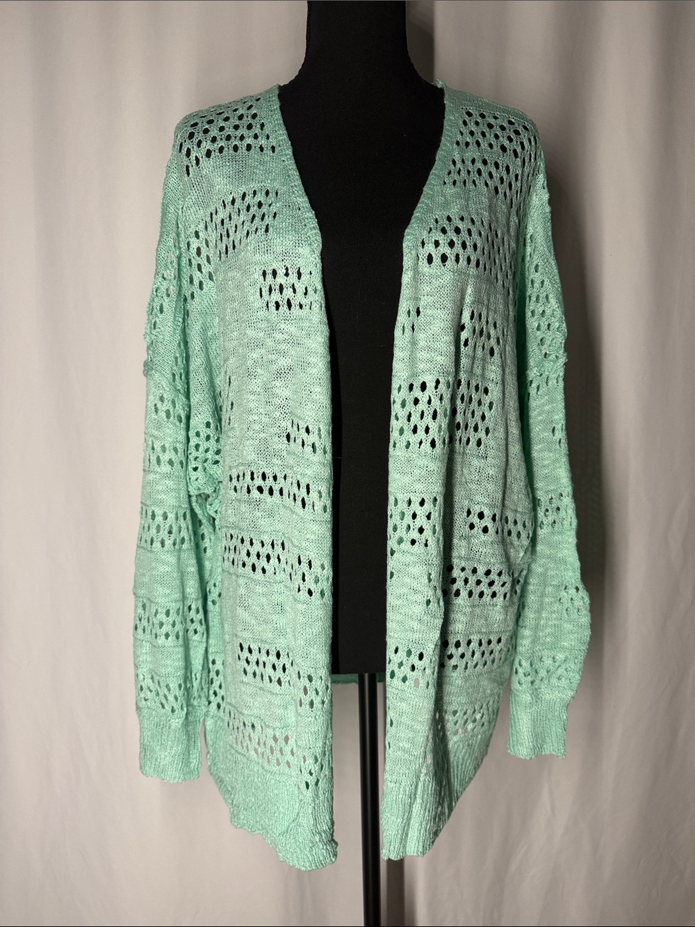 Open-Front Mint Green Knit Cardigan Sweater